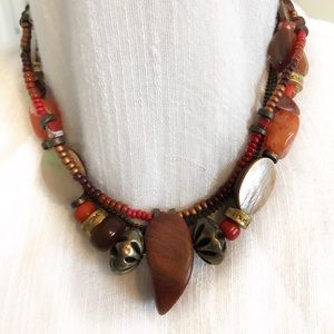 Wood, Metal, and Beaded Necklace Chocker